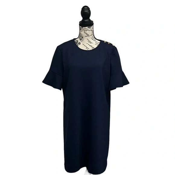 Draper James Navy Blue Bell Sleeve Shift Dress Navy Blue Women's Size L Casual - Picture 1 of 9